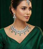 Green rhodium premium designer american diamond and stone work necklace set