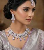 Purple rhodium premium designer american diamond and stone work necklace set