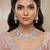 Pink rhodium premium designer american diamond and stone work necklace set
