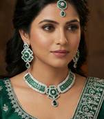 Green rhodium premium designer american diamond and stone work necklace set