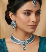 Blue rhodium premium designer american diamond and stone work necklace set