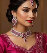Pink rhodium premium designer american diamond and stone work necklace set