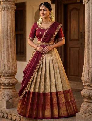 cream silk blend woven traditional lehenga-choli 1