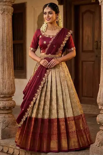 cream silk blend woven traditional lehenga-choli