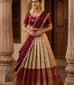 cream silk blend woven traditional lehenga-choli