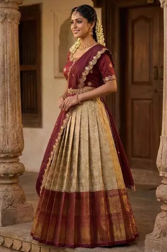 cream silk blend woven traditional lehenga-choli