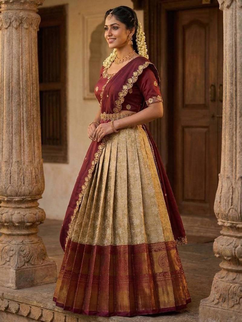 cream silk blend woven traditional lehenga-choli