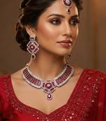 Red rhodium premium designer american diamond and stone work necklace set