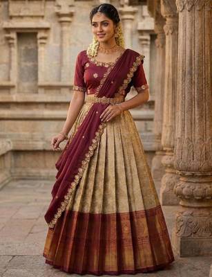 cream silk blend woven traditional lehenga-choli 3
