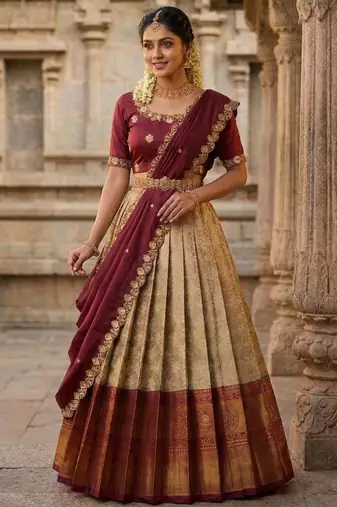 cream silk blend woven traditional lehenga-choli