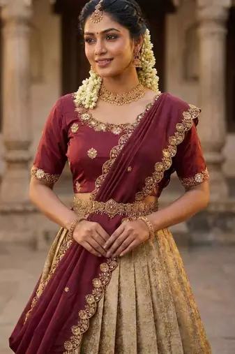 cream silk blend woven traditional lehenga-choli