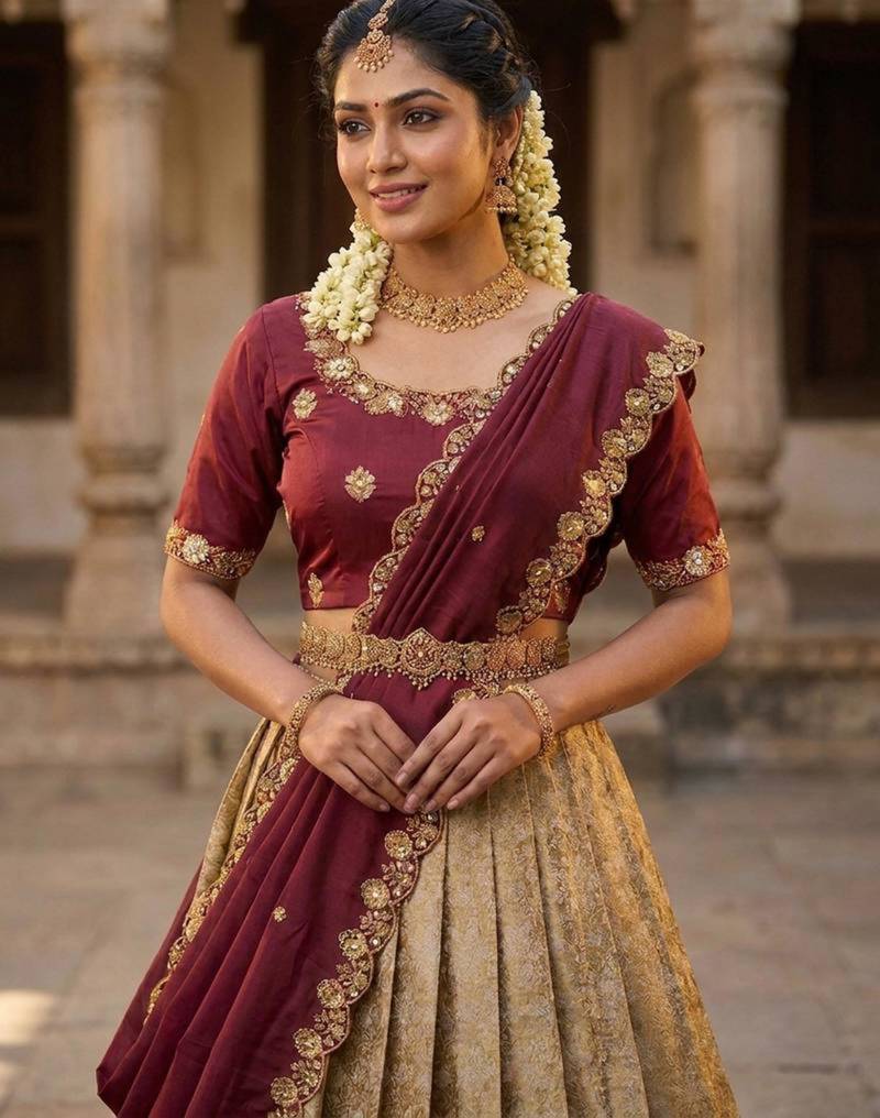 cream silk blend woven traditional lehenga-choli