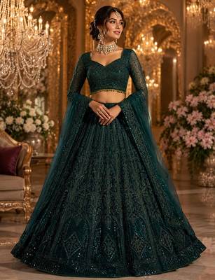 green net embroidered traditional lehenga-choli 1