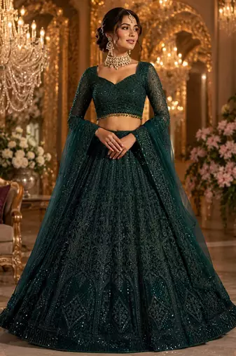 green net embroidered traditional lehenga-choli