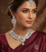 White rhodium premium designer american diamond and stone work necklace set