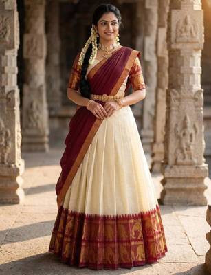 cream silk blend woven traditional lehenga-choli 1