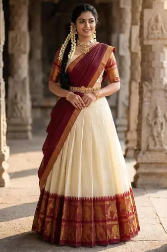 cream silk blend woven traditional lehenga-choli