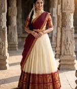 cream silk blend woven traditional lehenga-choli