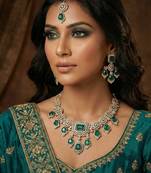 Green yellow gold premium designer american diamond and stone work necklace set