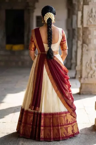 cream silk blend woven traditional lehenga-choli