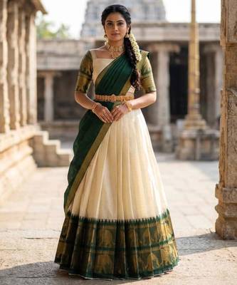cream silk blend woven traditional lehenga-choli 1