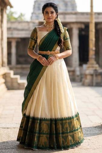 cream silk blend woven traditional lehenga-choli