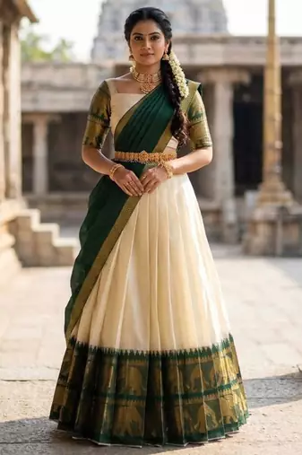 cream silk blend woven traditional lehenga-choli