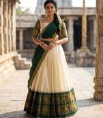 cream silk blend woven traditional lehenga-choli