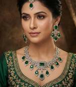 Green yellow gold premium designer american diamond and stone work necklace set