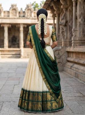 cream silk blend woven traditional lehenga-choli 2