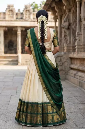 cream silk blend woven traditional lehenga-choli