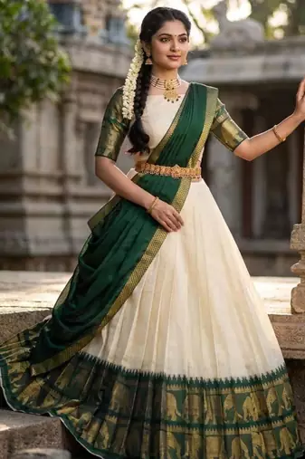 cream silk blend woven traditional lehenga-choli