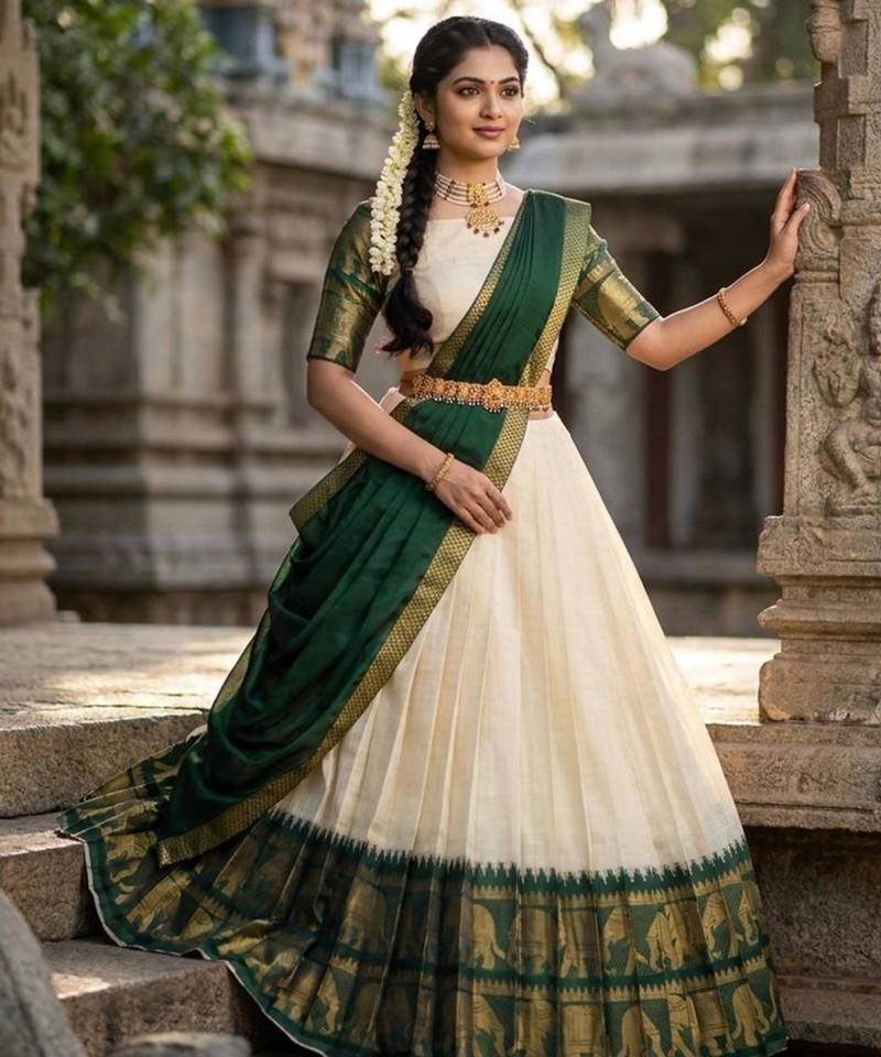 cream silk blend woven traditional lehenga-choli