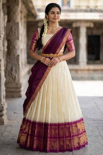 cream silk blend woven traditional lehenga-choli