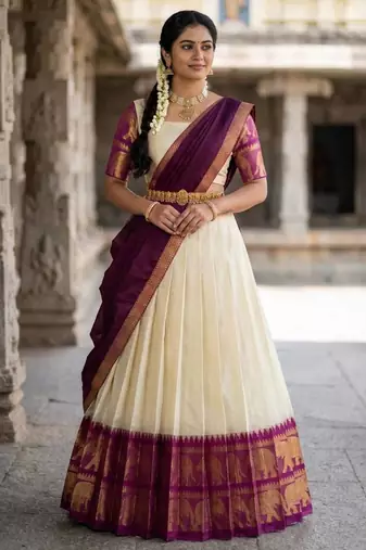 cream silk blend woven traditional lehenga-choli