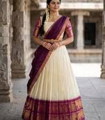 cream silk blend woven traditional lehenga-choli