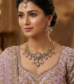 Purple yellow gold premium designer american diamond and stone work necklace set