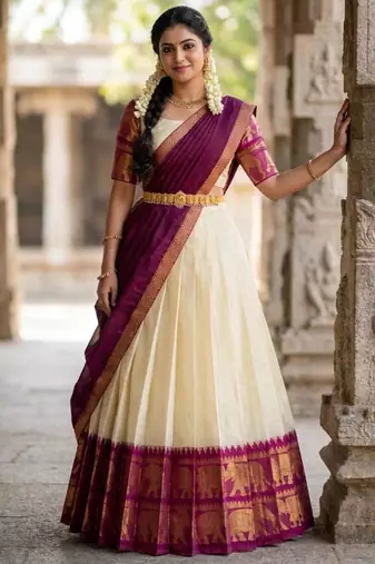 cream silk blend woven traditional lehenga-choli