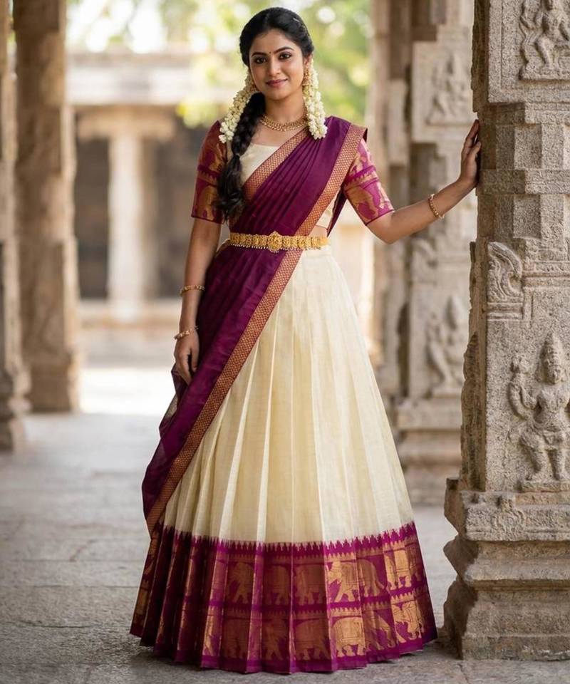 cream silk blend woven traditional lehenga-choli
