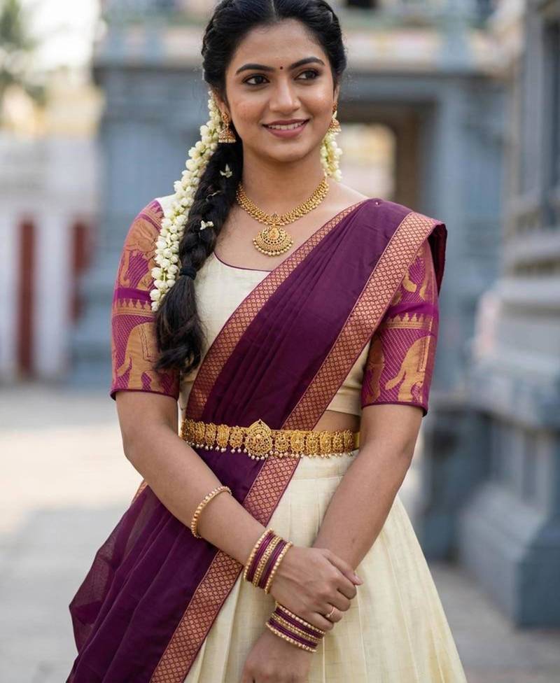 cream silk blend woven traditional lehenga-choli