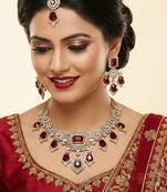 Maroon yellow gold premium designer american diamond and stone work necklace set