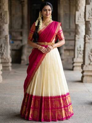cream silk blend woven traditional lehenga-choli 1