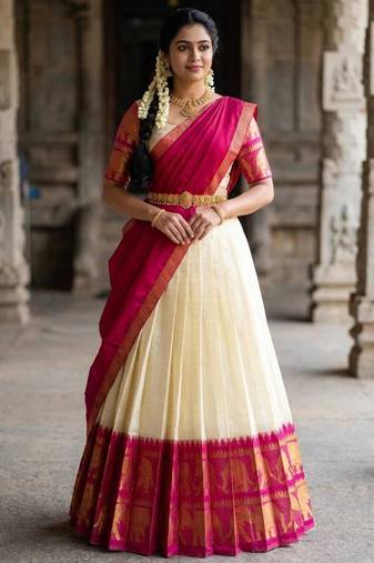 cream silk blend woven traditional lehenga-choli