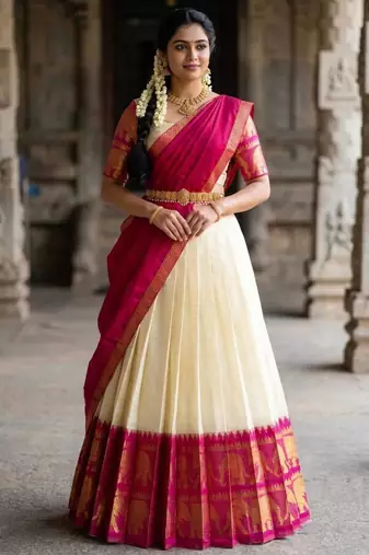 cream silk blend woven traditional lehenga-choli
