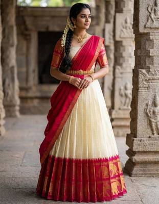 cream silk blend woven traditional lehenga-choli 2