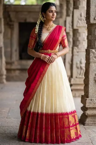 cream silk blend woven traditional lehenga-choli