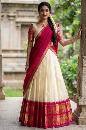 cream silk blend woven traditional lehenga-choli