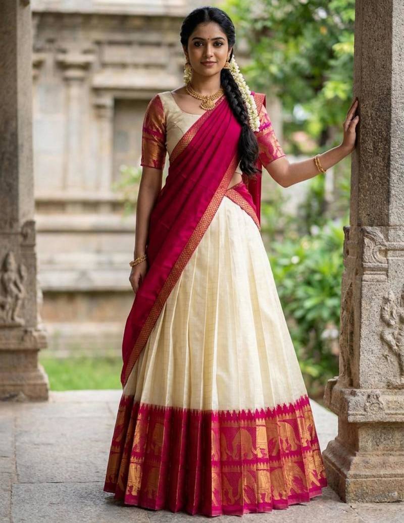 cream silk blend woven traditional lehenga-choli