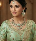 Green yellow gold premium designer american diamond and stone work necklace set