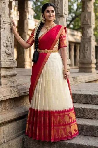 cream silk blend woven traditional lehenga-choli